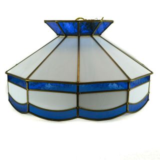White & Blue Vintage (tiffany Style) Glass Hanging Lamp Kitchen Light 18 " X 11 "