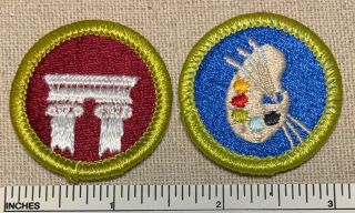 2 Vintage Boy Scout Merit Badge Patches Architecture & Art Bsa Sash Camp Pb