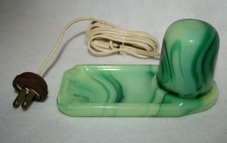 Art Deco Green Slag Glass Akro Agate Lighter & Ash Tray Vidrio Products