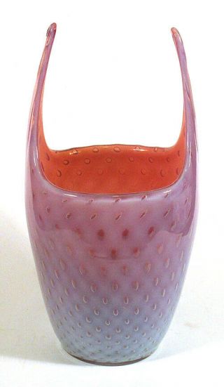 1950s Fine Vintage Fratelli Toso Murano Italy Cased Bullicante Glass Vase Pink