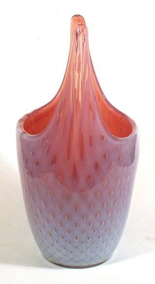 1950s Fine Vintage FRATELLI TOSO Murano Italy CASED BULLICANTE GLASS VASE Pink 2
