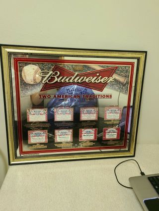 Budweiser American Traditions Baseball Mlb Beer Bar Man Cave Mirror Sign