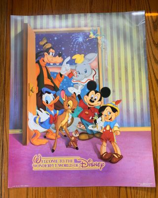 Vintage 1987 Disney Poster Welcome To The Wonderful World Of Disney 16x20