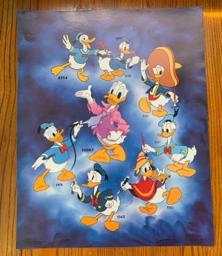 Vintage 1986 Disney Poster Donald Duck Evolution Wd24 16x20