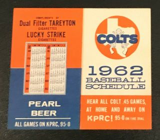 1962 Houston Colt.  45s (astros) Pocket Schedule - - Pearl Beer