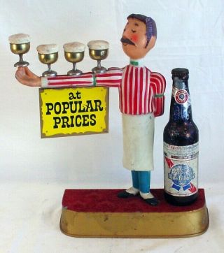Vintage Pabst Blue Ribbon Beer Bartender Waiter Cast Aluminum Statue Sign 1950s