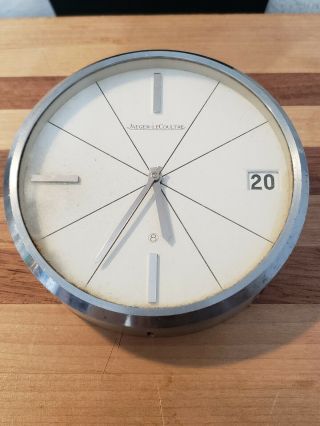 Vintage Jaeger Lecoultre 8 Day Desk Table Alarm Clock W/ Date Calendar