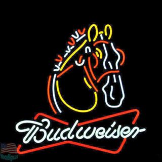 Budweiser Clydesdale Horse Real Neon Sign Beer Bar Night Pub Light Man Cave