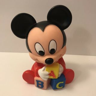 Vintage 1984 Disney Mickey Mouse Shelcore Squeaky Rubber Toy Doll Abc Blocks