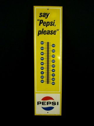 Vintage Pepsi Cola Say Pepsi Please Tin Advertising Thermometer 28 "