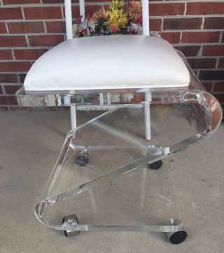 Mid Century Thick Lucite Vanity Stool Z Chair On Wheels