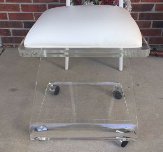 Mid Century Thick Lucite Vanity Stool Z Chair On Wheels 2
