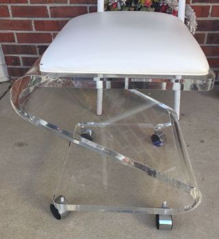 Mid Century Thick Lucite Vanity Stool Z Chair On Wheels 3