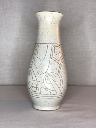 Medium Mid - Century Lapid Israel Studio Pottery Abstract Sgraffito Vase Signed