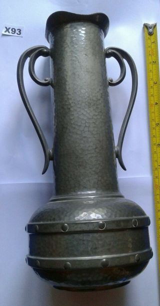 Arts And Crafts Large Pewter Vase Two Handles Hand Hammered Finish