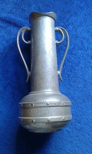 ARTS AND CRAFTS LARGE PEWTER VASE TWO HANDLES HAND HAMMERED FINISH 2
