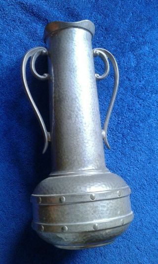 ARTS AND CRAFTS LARGE PEWTER VASE TWO HANDLES HAND HAMMERED FINISH 3