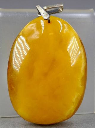 Estate Vintage Russian 875 Silver Butterscotch Egg Yolk Amber Necklace Pendant