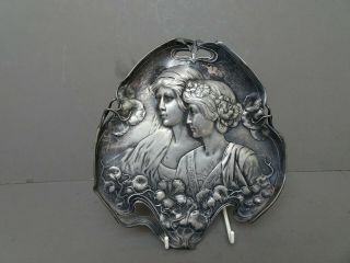 Wmf Art Nouveau Pewter Tray.  Two Maidens