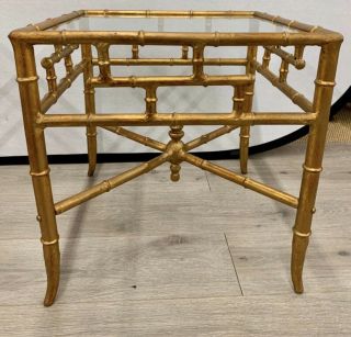 Midcentury Modern Faux Bamboo Chinese Chippendale Gilt End Side Tables 3
