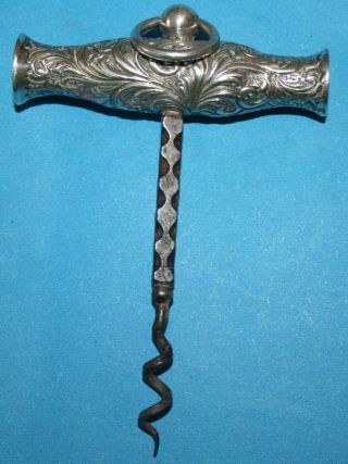 Rare Very Ornate Antique Silver Corkscrew -