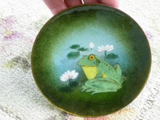 Vtg Mid Century Enamel On Copper Frog On Lily Pad 5 3/4 " Plate By M.  Ratcliff