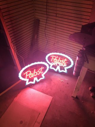 2 Vintage Pabst Blue Ribbon Neon Lights In.  Rare Pabst On Ta