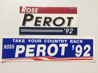 2 Official 1992 Ross Perot For President Bumper Stickers
