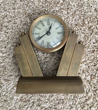 Vintage Brass Art Deco Desk Clock - Great