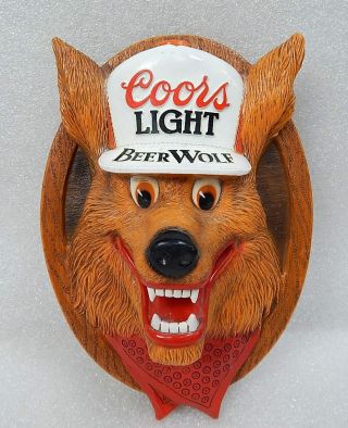 Rare Vintage 1987 3d Coors Light Beer Wolf Wall Bar Plaque Sign