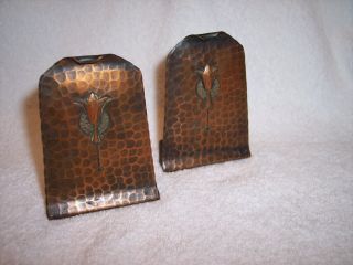 Craftsman Studios Hammered Copper Nouveau Book Ends Small Matched