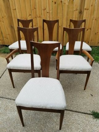 Mid Century Modern Broyhill Brasilia Sculptura Set Of 6 Walnut Dining Chairs
