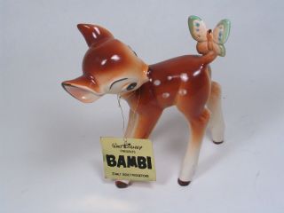 5 - 1/2 " Vintage Ceramic Walt Disney Prod Porcelain Bambi & Butterfly.  With Tag
