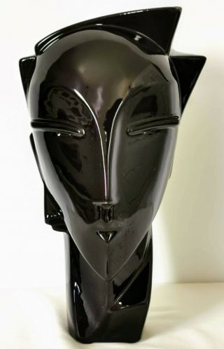 Vintage Head Bust Lindsey B Balkweill Style Ceramic Art Deco Black 12.  5 " H 1980s