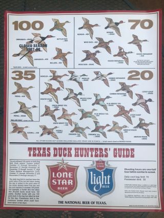 Interesting Lone Star Beer Poster Duck Hunters Guide Great For Den