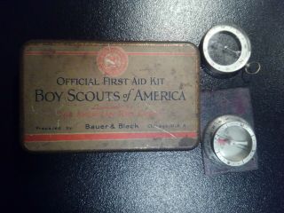 Boy Scout Metal First Aid Kit And Compass