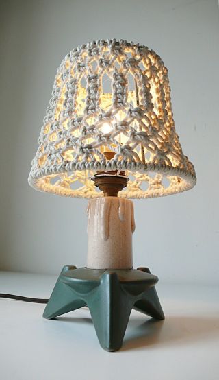 Lampe Chevet Tripode En Ceramique,  Crochet AnnÉes 50 Vintage Design 1950