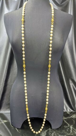 Vintage Lustrous Faux Pearl Gold Links Long Necklace By Joan Rivers Jewellery