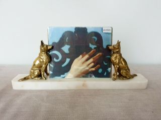 Art Deco Marble Photo Frame Spelter Alsatian Dogs Picture Frame 1930s