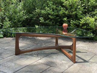 Mid Century Adrian Pearsall Boomerang Coffee Table Kidney Glass Wood Frame