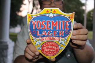 Yosemite Lager Beer Enterprise Brewing Bar Tavern Gas Oil Porcelain Metal Sign
