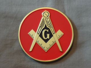 Masonic 3 " Red Car Emblem Master Mason Square Compass Metal Freemason