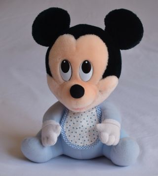 Hasbro Softies Vintage 1984 Disney Stuffed Plush Blue Bib Baby Mickey Mouse 11 "