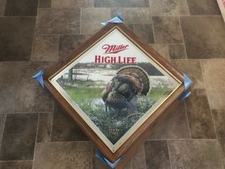 (vtg) Miller High Life Beer Wildlife Series Diamond Turkey Wood Frame Mirror