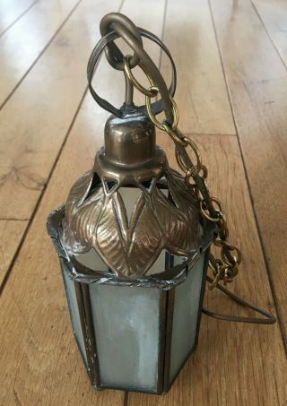 Antique Vintage Arts & Crafts Brass And Glass Lantern Pendant