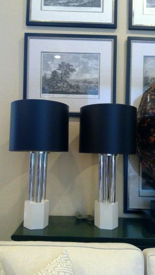 Vintage Mid Century Chrome Lamps With Hexagon Base