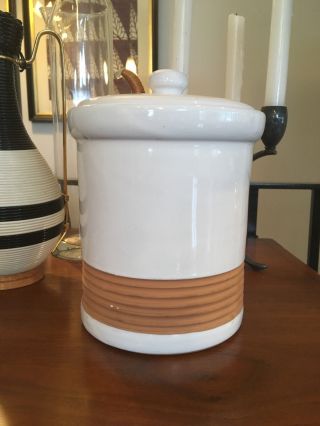 Vintage Mid Century Modern Glazed White Ceramic Canister Jar - Italian?