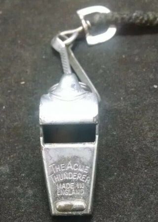 Vintage The Acme Thunderer Whistle And Lanyard Made In England C4