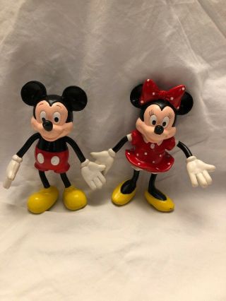 Vintage Mickey & Minnie Poseable Rubber Figures Walt Disney Productions