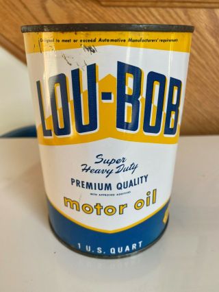 Vintage Lou Bob Pennsylvania Motor Oil 1 One Quart Can Full Gas Station Sign